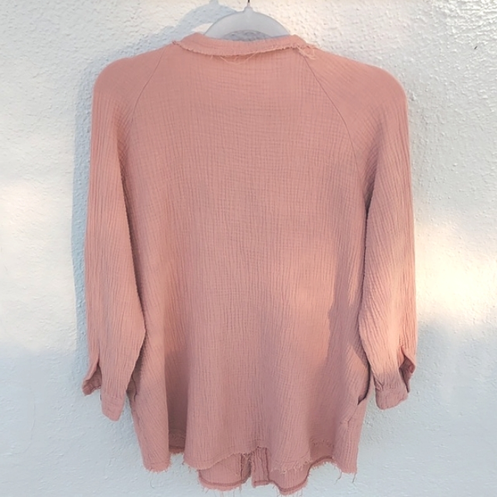 Textured Raw Edges Button-Down Tunic - image 3